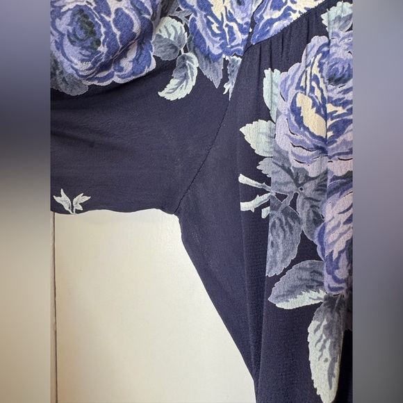 Reformation Oversized Floral Navy Blue Maxi Short Sleeves Wrap Cocktail Dress S - Picture 5 of 17